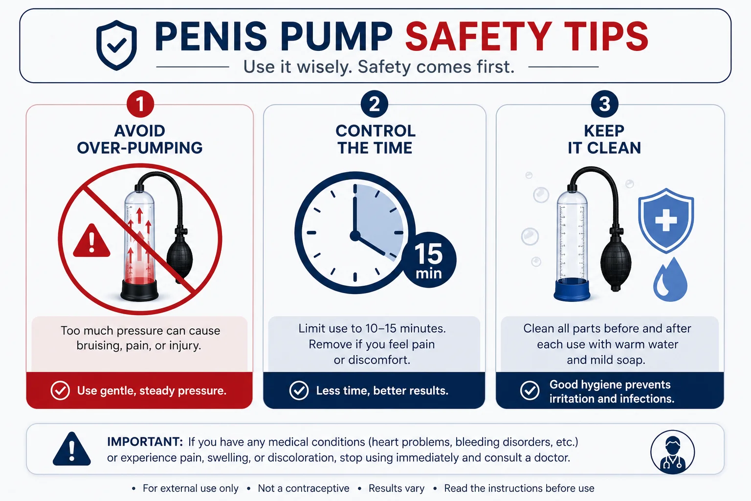 Penis pump safety tips infographic